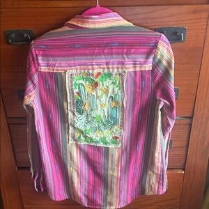 Colorful Striped Shirt with Embroidered Patch Cowgirl shirt